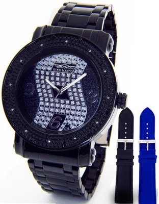 King Master Real Diamond Super Techno Black Case Metal Band w/ 2 Interchangeable Bands #KM-677