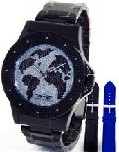 King Master Real Diamond Super Techno Black Case Metal Band w/ 2 Interchangeable Bands #KM-678