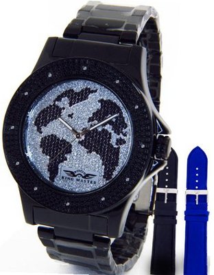King Master Real Diamond Super Techno Black Case Metal Band w/ 2 Interchangeable Bands #KM-678