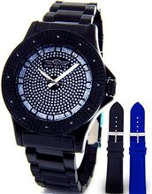 King Master Super Techno Genuine Real Diamond Black Case Metal Band #KM-672