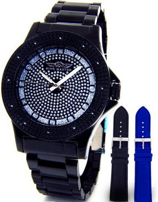 King Master Super Techno Genuine Real Diamond Black Case Metal Band #KM-672