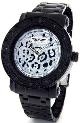 King Master Super Techno Genuine Real Diamond Black Case Metal Band #KM-673