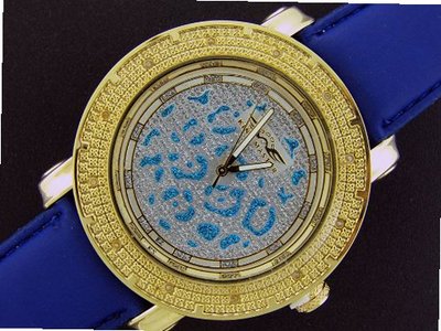 New King Master 50mm Round 12 Diamond Gold Tone Case Blue Band