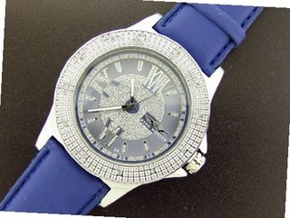 New King Master 50mm Round 12 Diamond Silver Face Blue Band