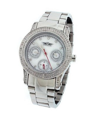 uKing Master Ladies Swiss Master 164 Diamonds Silver Round Case White Dial 