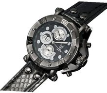 All Black Designer Leather Strap Big Face Multifunction Day Date Konigswerk AQ101133G