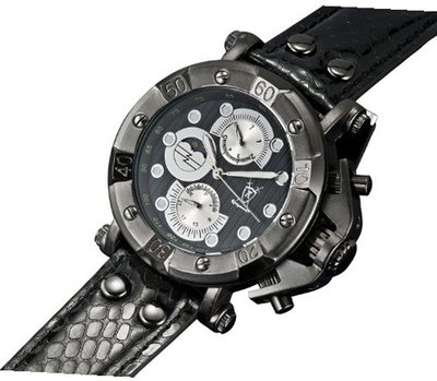 All Black Designer Leather Strap Big Face Multifunction Day Date Konigswerk AQ101133G