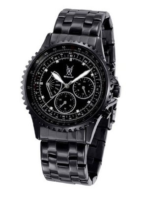 Black Bracelet Big Dial Diamond Accent Multifunction Day Date Konigswerk SQ201458G