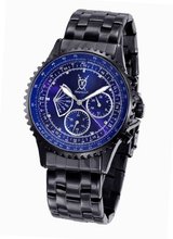 Black Bracelet Blue Dial Diamond Accent Multifunction Day Date Konigswerk AQ101103G