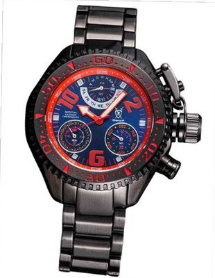Black Bracelet Blue Dial Quartz Chronograph Perpetual Calendar Day Date Konigswerk AQ202402G