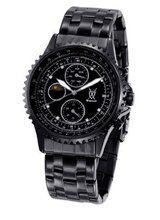 Black Bracelet Diamond Accent Multifunction Day Date Sun Moon Display Konigswerk SQ201438G