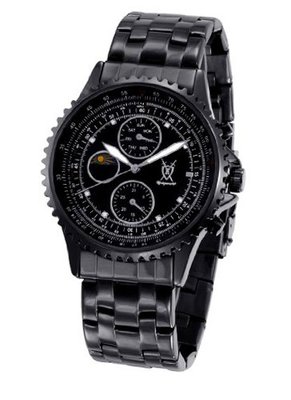 Black Bracelet Diamond Accent Multifunction Day Date Sun Moon Display Konigswerk SQ201438G