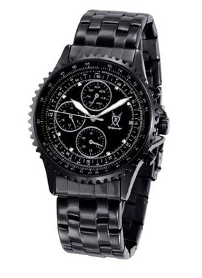 Black Bracelet Large Dial Diamond Accent Multifunction Day Date Konigswerk SQ201415G