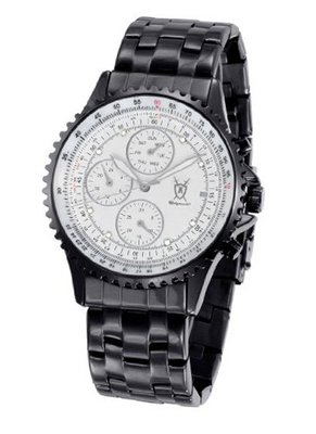 Black Bracelet White Dial Diamond Accent Multifunction Day Date Konigswerk SQ201419G