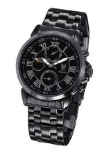 Black Designer Metal Bracelet Black Dial Roman Numerals Day Date Sun Moon Display Konigswerk AQ202465G