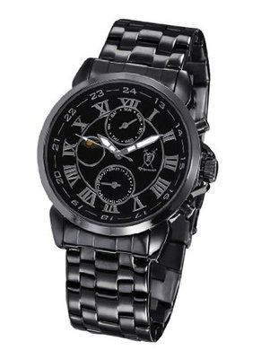 Black Designer Metal Bracelet Black Dial Roman Numerals Day Date Sun Moon Display Konigswerk AQ202465G