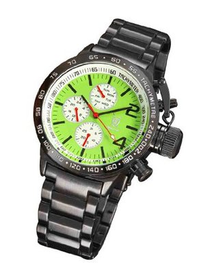 Black Designer Metal Bracelet Large Face Lime Green Dial Multifunction Day Date Konigswerk AQ201738G