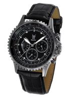 Black Leather Band Diamond Accent Multifunction Day Date Konigswerk SQ201457G