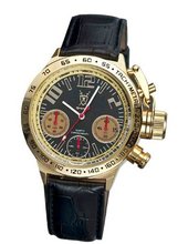 Black Leather Chronograph Gold Case Large Face Black Dial German Design Konigswerk AQ100128G