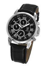 Black Leather Classic Roman Numerals Multifunction Day Date Sun Moon Display Konigswerk AQ202575G