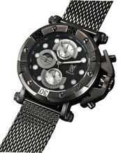 Black Mesh Band Large Face Multifunction Day Date Sun Moon Display Konigswerk AQ101136G