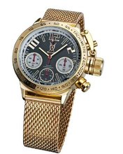 Chronograph Gold Mesh Band Large Face Black Dial Konigswerk AQ100125G