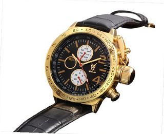 Classic Black Leather Gold Case Multifunction Day Date Sun Moon Dial Konigswerk AQ201767G