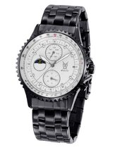 Designer Black Metal Band White Dial Diamond Accent Multifunction Day Date Sun Moon Display Konigswerk SQ201442G