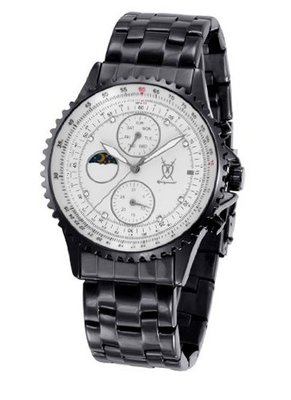 Designer Black Metal Band White Dial Diamond Accent Multifunction Day Date Sun Moon Display Konigswerk SQ201442G