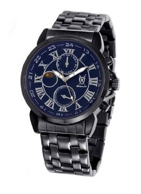 Gents Black Bracelet Designer Blue Dial Roman Numerals Day Date Sun Moon Display Konigswerk AQ202465-1G
