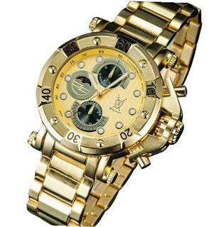 Gents Classic Gold Bracelet Big Dial Multifunction Day Date Konigswerk AQ101135G