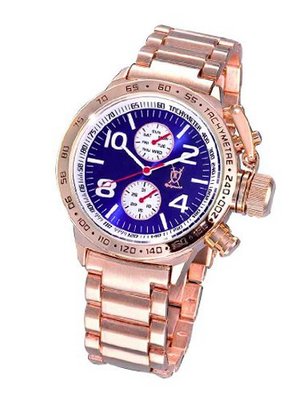 Gents Metal Band Rose Gold Large Blue Dial Multifunction Day Date Konigswerk AQ101116G