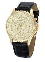 Gold Black Leather Strap Large Dial Diamond Accent Multifunction Day Date Konigswerk SQ201422G