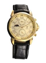 Gold Black Leather Strap Roman Numerals Day Date Sun Moon Display Konigswerk AQ202468G