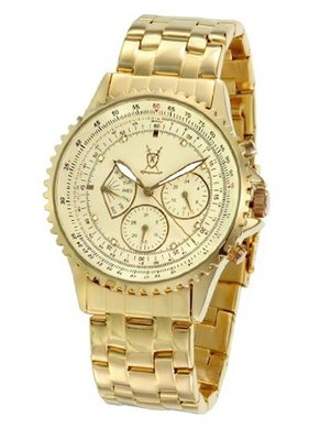 Gold Bracelet Big Dial Diamond Accent Multifunction Day Date Konigswerk SQ201466G