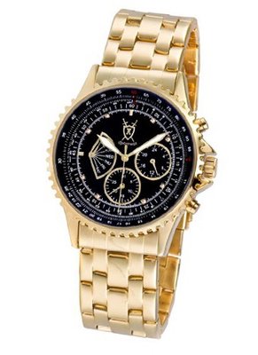 Gold Bracelet Black Dial Diamond Accent Multifunction Day Date Konigswerk AQ101104G