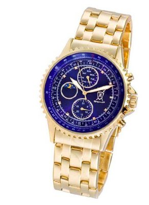 Gold Bracelet Blue Dial Diamond Accent Multifunction Day Date Sun Moon Display Konigswerk AQ101091G