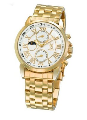 Gold Bracelet White Dial Roman Numerals Moon Phase Day Date Konigswerk AQ202472-1G