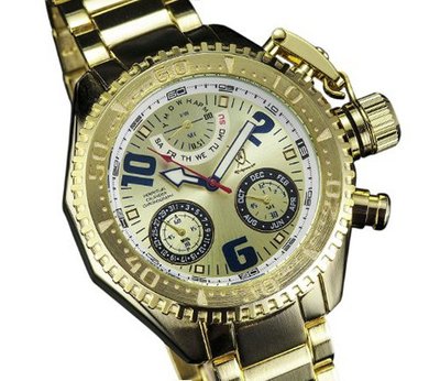 Gold Quartz Chrono Perpetual Calendar Metal Band Gold Dial Large Face Konigswerk AQ202408G