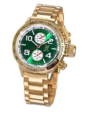 Gold Wrist Metal Band Green Dial Large Face Multifunction Day Date Konigswerk AQ101100G