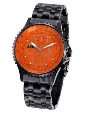 Konigswerk Black Bracelet Orange Dial Diamond Accent Multifunction Day Date Moon Phase SQ201440G