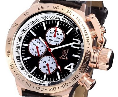 Konigswerk Black Leather Large Face Euro Design Rose Gold Case Multifunction Day Date - AQ201748G