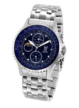 Konigswerk Classic Silver Bracelet Blue Dial Diamond Accent Multifunction Day Date Sun Moon Display SQ201450G