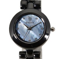 Ladies Black Ceramic Petite Blue MOP CZ Diamond Dial Konigswerk CQ37L