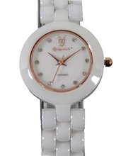 Ladies Ceramic White Small MOP CZ Diamond Dial Gold Bezel Konigswerk CQ38L