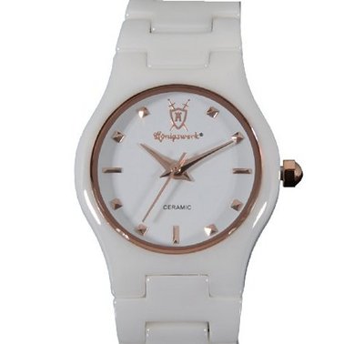 Ladies White Ceramic Petite Rose Gold Bezel Hour Markers Konigswerk CQ30L