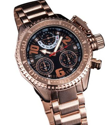 Perpetual Calendar Quartz Chronograph Rose Gold Bracelet Black Dial Large Face Konigswerk AQ202399G