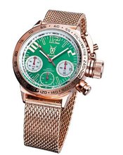Rose Gold Mesh Band Chronograph Large Face Green Dial Konigswerk AQ100126G