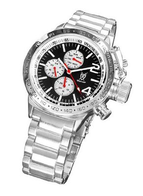 Silver Bracelet Black Dial Large Face Multifunction Day Date Konigswerk AQ201732G