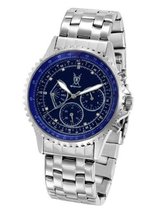 Silver Bracelet Blue Dial Diamond Accent Multifunction Day Date Konigswerk SQ201470G